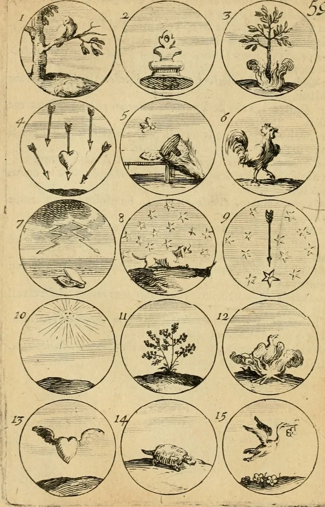 An illustration from Recueil d'emblêmes, devises, medailles, et figures hieroglyphiques : au nombre de plus de douze cent, avec leurs explications, accompagné de plus de deux mille chiffres fleuronnez simples, doubles & triples, d'une maniere nouvelle & fort curieuse pour tous les noms imaginable : avec les tenants, supports, & cimiers servans aux ornemens des armes ..., 1696, leaf 133
