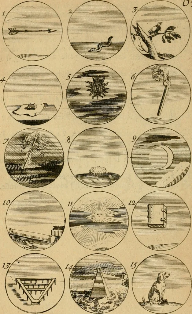 An illustration from Recueil d'emblêmes, devises, medailles, et figures hieroglyphiques : au nombre de plus de douze cent, avec leurs explications, accompagné de plus de deux mille chiffres fleuronnez simples, doubles & triples, d'une maniere nouvelle & fort curieuse pour tous les noms imaginable : avec les tenants, supports, & cimiers servans aux ornemens des armes ..., 1696, leaf 139