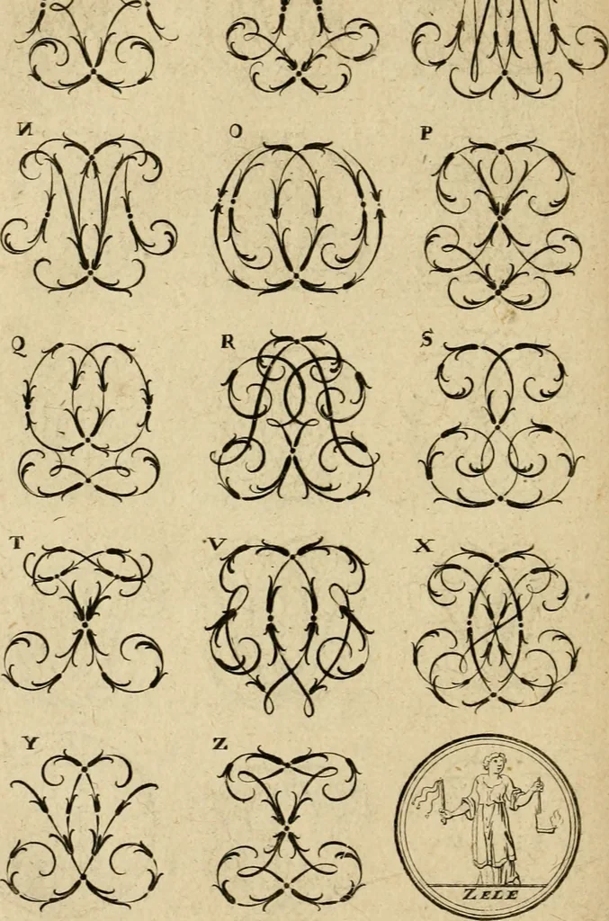 An illustration from Recueil d'emblêmes, devises, medailles, et figures hieroglyphiques : au nombre de plus de douze cent, avec leurs explications, accompagné de plus de deux mille chiffres fleuronnez simples, doubles & triples, d'une maniere nouvelle & fort curieuse pour tous les noms imaginable : avec les tenants, supports, & cimiers servans aux ornemens des armes ..., 1696, leaf 165