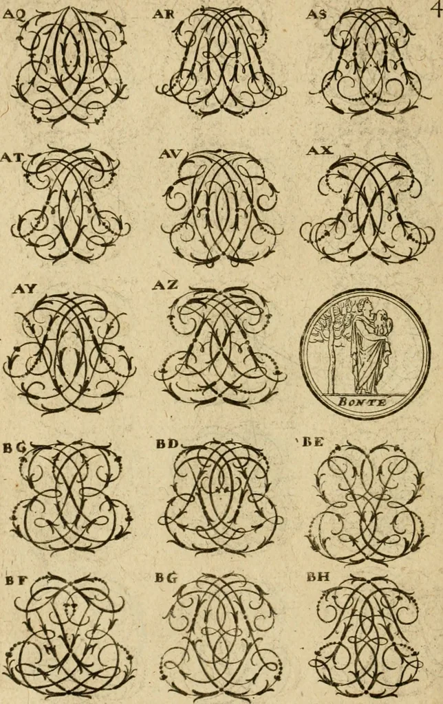 An illustration from Recueil d'emblêmes, devises, medailles, et figures hieroglyphiques : au nombre de plus de douze cent, avec leurs explications, accompagné de plus de deux mille chiffres fleuronnez simples, doubles & triples, d'une maniere nouvelle & fort curieuse pour tous les noms imaginable : avec les tenants, supports, & cimiers servans aux ornemens des armes ..., 1696, leaf 167