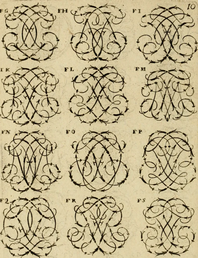 An illustration from Recueil d'emblêmes, devises, medailles, et figures hieroglyphiques : au nombre de plus de douze cent, avec leurs explications, accompagné de plus de deux mille chiffres fleuronnez simples, doubles & triples, d'une maniere nouvelle & fort curieuse pour tous les noms imaginable : avec les tenants, supports, & cimiers servans aux ornemens des armes ..., 1696, leaf 173