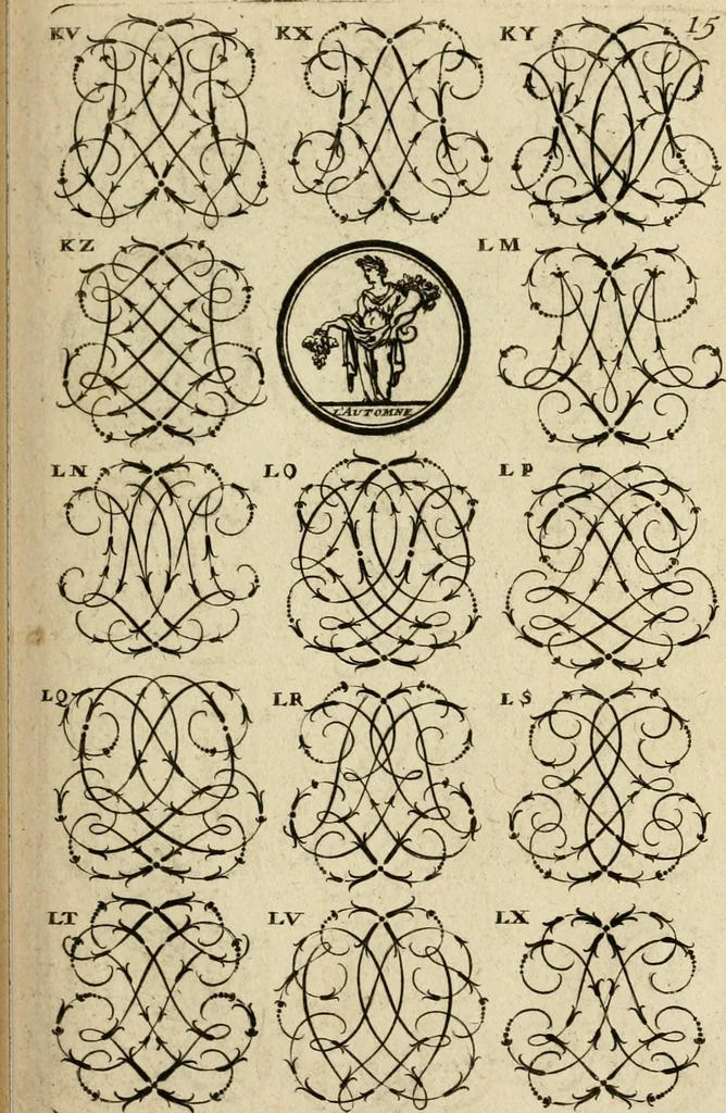 An illustration from Recueil d'emblêmes, devises, medailles, et figures hieroglyphiques : au nombre de plus de douze cent, avec leurs explications, accompagné de plus de deux mille chiffres fleuronnez simples, doubles & triples, d'une maniere nouvelle & fort curieuse pour tous les noms imaginable : avec les tenants, supports, & cimiers servans aux ornemens des armes ..., 1696, leaf 178