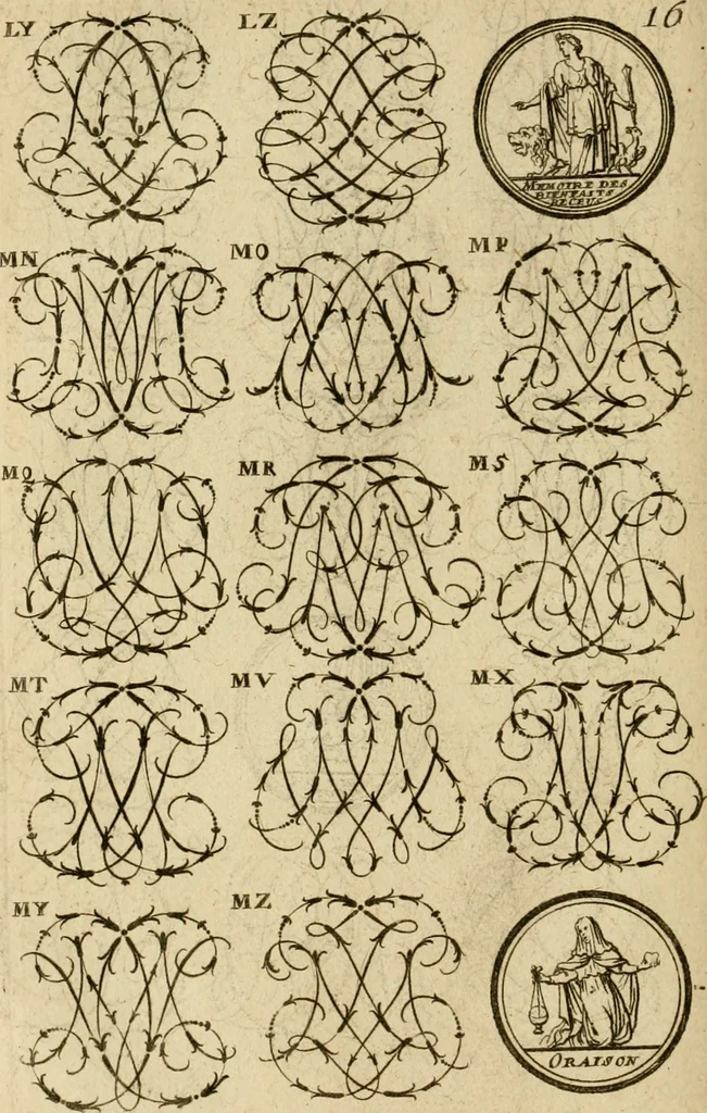 An illustration from Recueil d'emblêmes, devises, medailles, et figures hieroglyphiques : au nombre de plus de douze cent, avec leurs explications, accompagné de plus de deux mille chiffres fleuronnez simples, doubles & triples, d'une maniere nouvelle & fort curieuse pour tous les noms imaginable : avec les tenants, supports, & cimiers servans aux ornemens des armes ..., 1696, leaf 179