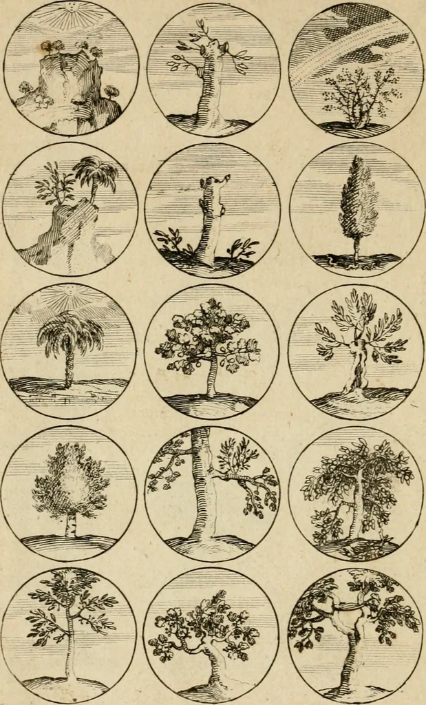 An illustration from Recueil d'emblêmes, devises, medailles, et figures hieroglyphiques : au nombre de plus de douze cent, avec leurs explications, accompagné de plus de deux mille chiffres fleuronnez simples, doubles & triples, d'une maniere nouvelle & fort curieuse pour tous les noms imaginable : avec les tenants, supports, & cimiers servans aux ornemens des armes ..., 1696, leaf 19