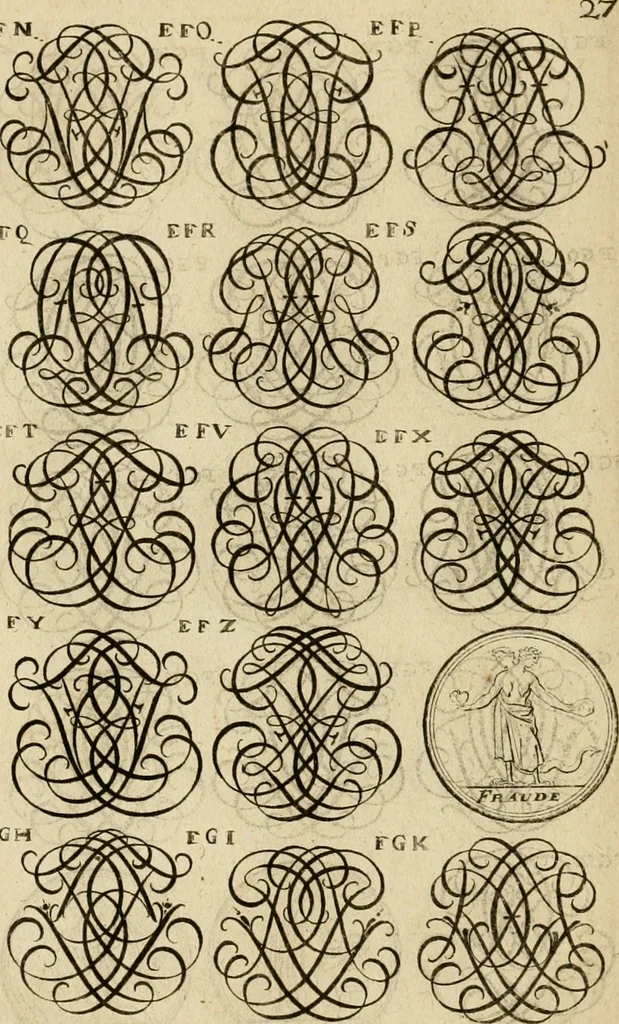 An illustration from Recueil d'emblêmes, devises, medailles, et figures hieroglyphiques : au nombre de plus de douze cent, avec leurs explications, accompagné de plus de deux mille chiffres fleuronnez simples, doubles & triples, d'une maniere nouvelle & fort curieuse pour tous les noms imaginable : avec les tenants, supports, & cimiers servans aux ornemens des armes ..., 1696, leaf 191