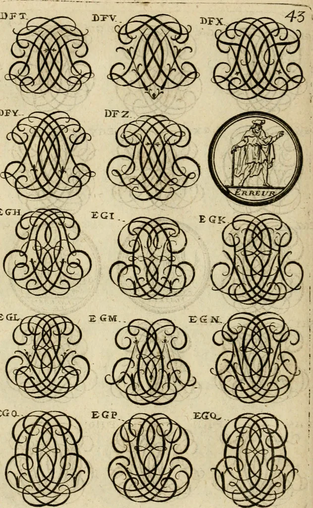 An illustration from Recueil d'emblêmes, devises, medailles, et figures hieroglyphiques : au nombre de plus de douze cent, avec leurs explications, accompagné de plus de deux mille chiffres fleuronnez simples, doubles & triples, d'une maniere nouvelle & fort curieuse pour tous les noms imaginable : avec les tenants, supports, & cimiers servans aux ornemens des armes ..., 1696, leaf 207