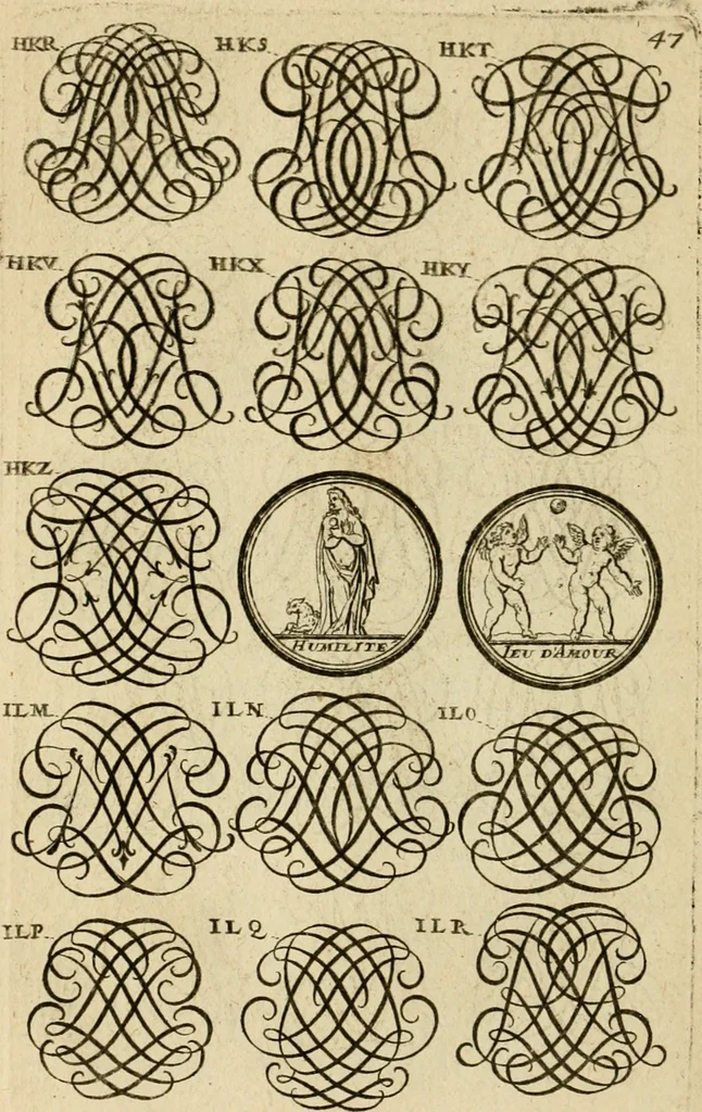 An illustration from Recueil d'emblêmes, devises, medailles, et figures hieroglyphiques : au nombre de plus de douze cent, avec leurs explications, accompagné de plus de deux mille chiffres fleuronnez simples, doubles & triples, d'une maniere nouvelle & fort curieuse pour tous les noms imaginable : avec les tenants, supports, & cimiers servans aux ornemens des armes ..., 1696, leaf 211