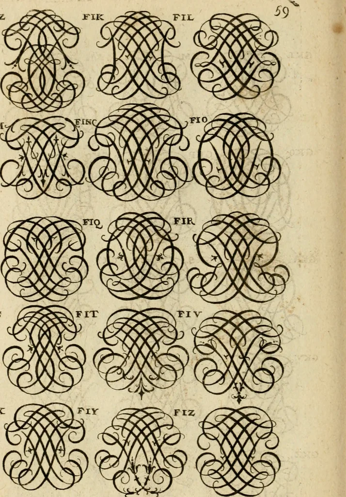 An illustration from Recueil d'emblêmes, devises, medailles, et figures hieroglyphiques : au nombre de plus de douze cent, avec leurs explications, accompagné de plus de deux mille chiffres fleuronnez simples, doubles & triples, d'une maniere nouvelle & fort curieuse pour tous les noms imaginable : avec les tenants, supports, & cimiers servans aux ornemens des armes ..., 1696, leaf 223