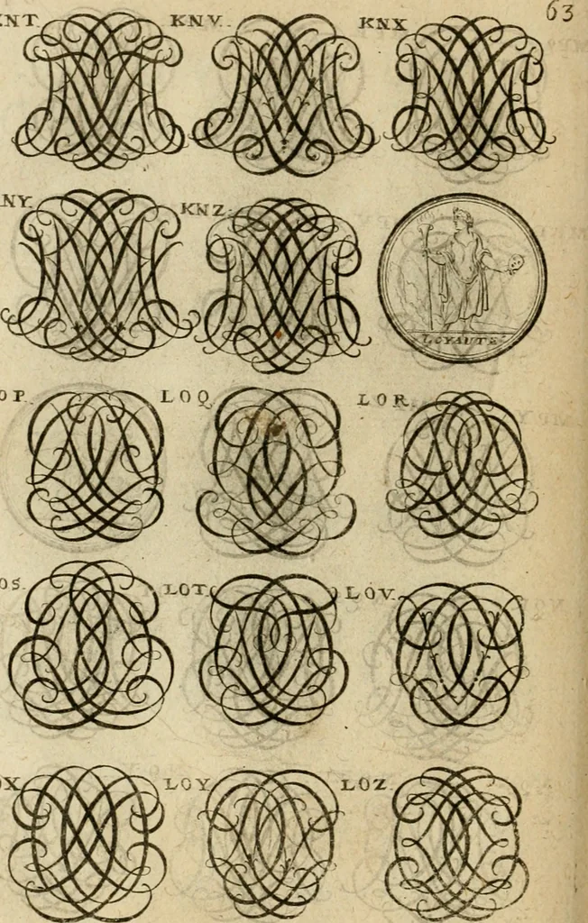 An illustration from Recueil d'emblêmes, devises, medailles, et figures hieroglyphiques : au nombre de plus de douze cent, avec leurs explications, accompagné de plus de deux mille chiffres fleuronnez simples, doubles & triples, d'une maniere nouvelle & fort curieuse pour tous les noms imaginable : avec les tenants, supports, & cimiers servans aux ornemens des armes ..., 1696, leaf 227