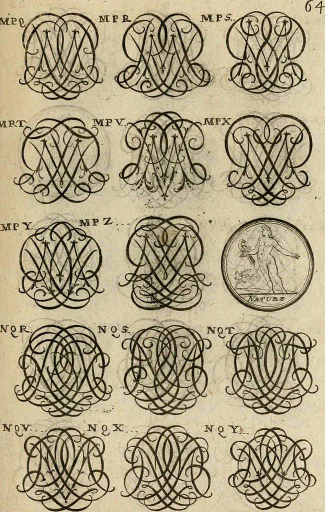 An illustration from Recueil d'emblêmes, devises, medailles, et figures hieroglyphiques : au nombre de plus de douze cent, avec leurs explications, accompagné de plus de deux mille chiffres fleuronnez simples, doubles & triples, d'une maniere nouvelle & fort curieuse pour tous les noms imaginable : avec les tenants, supports, & cimiers servans aux ornemens des armes ..., 1696, leaf 228