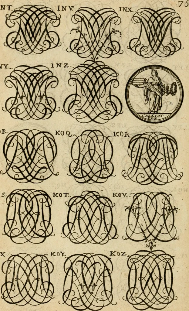 An illustration from Recueil d'emblêmes, devises, medailles, et figures hieroglyphiques : au nombre de plus de douze cent, avec leurs explications, accompagné de plus de deux mille chiffres fleuronnez simples, doubles & triples, d'une maniere nouvelle & fort curieuse pour tous les noms imaginable : avec les tenants, supports, & cimiers servans aux ornemens des armes ..., 1696, leaf 239