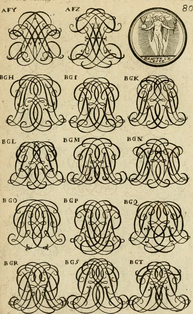 An illustration from Recueil d'emblêmes, devises, medailles, et figures hieroglyphiques : au nombre de plus de douze cent, avec leurs explications, accompagné de plus de deux mille chiffres fleuronnez simples, doubles & triples, d'une maniere nouvelle & fort curieuse pour tous les noms imaginable : avec les tenants, supports, & cimiers servans aux ornemens des armes ..., 1696, leaf 244