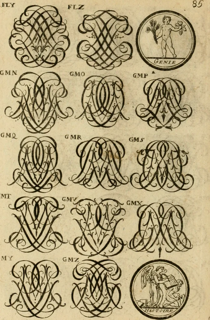 An illustration from Recueil d'emblêmes, devises, medailles, et figures hieroglyphiques : au nombre de plus de douze cent, avec leurs explications, accompagné de plus de deux mille chiffres fleuronnez simples, doubles & triples, d'une maniere nouvelle & fort curieuse pour tous les noms imaginable : avec les tenants, supports, & cimiers servans aux ornemens des armes ..., 1696, leaf 249