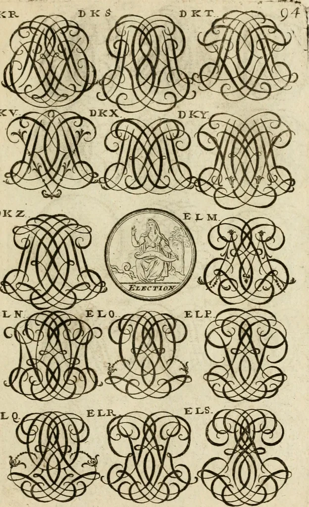 An illustration from Recueil d'emblêmes, devises, medailles, et figures hieroglyphiques : au nombre de plus de douze cent, avec leurs explications, accompagné de plus de deux mille chiffres fleuronnez simples, doubles & triples, d'une maniere nouvelle & fort curieuse pour tous les noms imaginable : avec les tenants, supports, & cimiers servans aux ornemens des armes ..., 1696, leaf 258