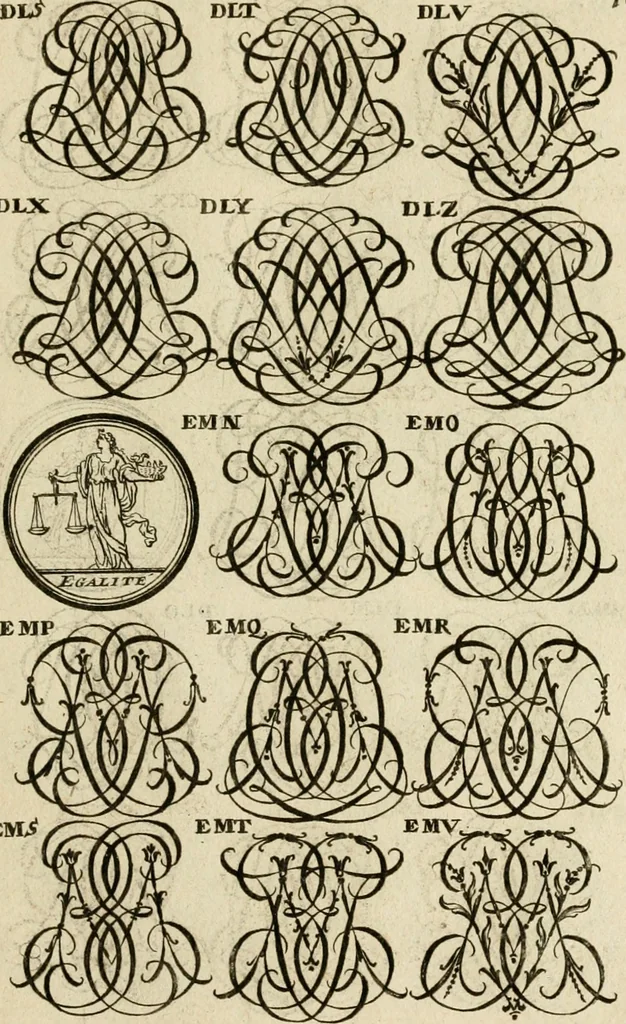 An illustration from Recueil d'emblêmes, devises, medailles, et figures hieroglyphiques : au nombre de plus de douze cent, avec leurs explications, accompagné de plus de deux mille chiffres fleuronnez simples, doubles & triples, d'une maniere nouvelle & fort curieuse pour tous les noms imaginable : avec les tenants, supports, & cimiers servans aux ornemens des armes ..., 1696, leaf 268