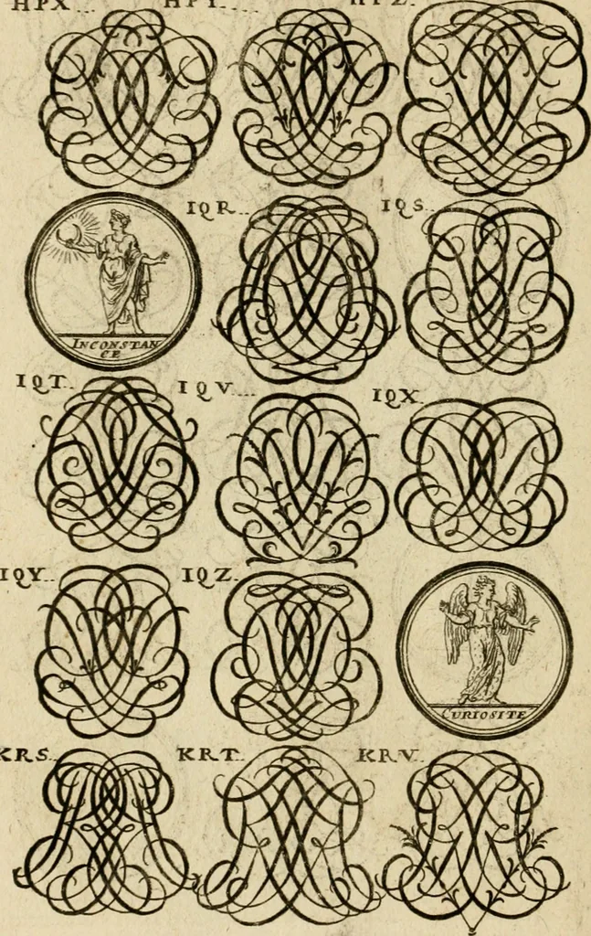 An illustration from Recueil d'emblêmes, devises, medailles, et figures hieroglyphiques : au nombre de plus de douze cent, avec leurs explications, accompagné de plus de deux mille chiffres fleuronnez simples, doubles & triples, d'une maniere nouvelle & fort curieuse pour tous les noms imaginable : avec les tenants, supports, & cimiers servans aux ornemens des armes ..., 1696, leaf 271