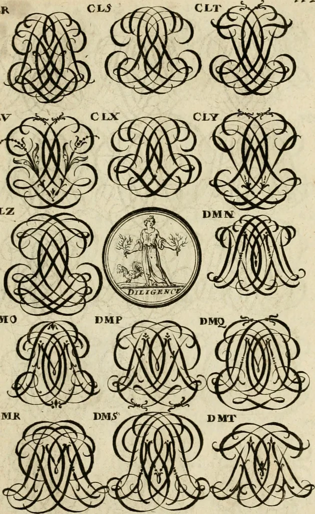 An illustration from Recueil d'emblêmes, devises, medailles, et figures hieroglyphiques : au nombre de plus de douze cent, avec leurs explications, accompagné de plus de deux mille chiffres fleuronnez simples, doubles & triples, d'une maniere nouvelle & fort curieuse pour tous les noms imaginable : avec les tenants, supports, & cimiers servans aux ornemens des armes ..., 1696, leaf 276