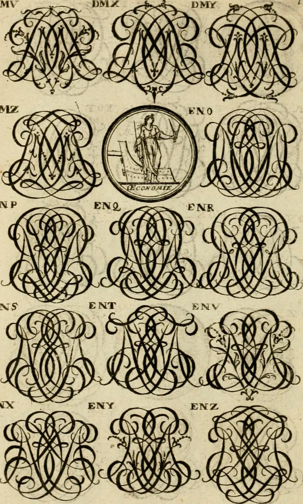 An illustration from Recueil d'emblêmes, devises, medailles, et figures hieroglyphiques : au nombre de plus de douze cent, avec leurs explications, accompagné de plus de deux mille chiffres fleuronnez simples, doubles & triples, d'une maniere nouvelle & fort curieuse pour tous les noms imaginable : avec les tenants, supports, & cimiers servans aux ornemens des armes ..., 1696, leaf 277