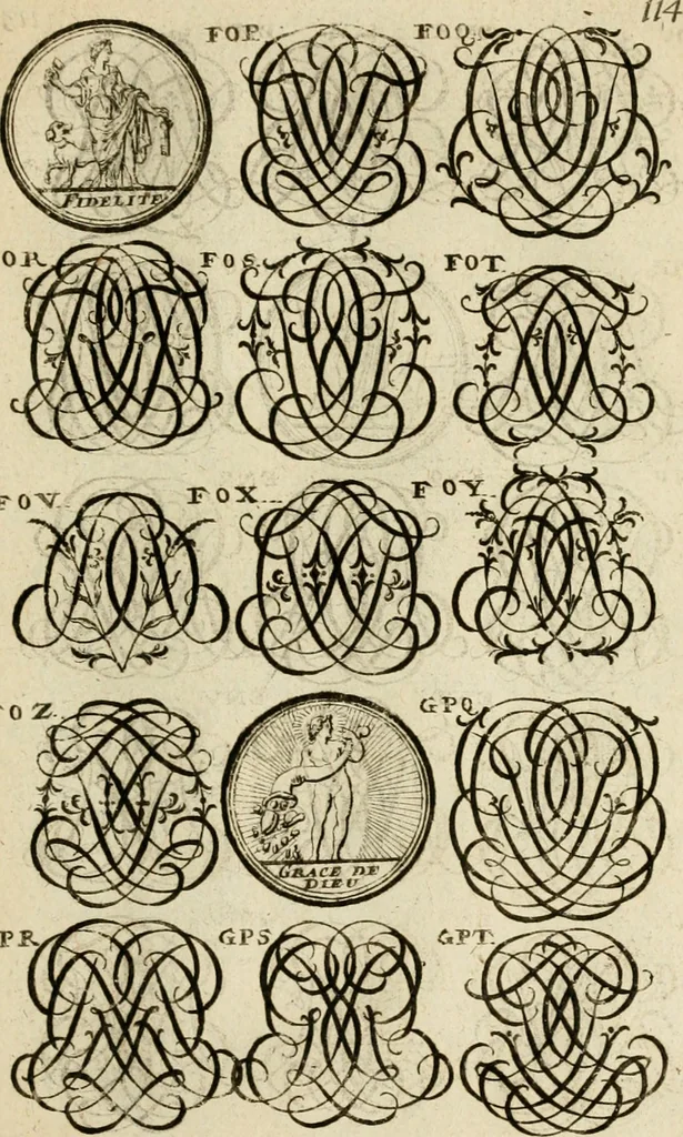 An illustration from Recueil d'emblêmes, devises, medailles, et figures hieroglyphiques : au nombre de plus de douze cent, avec leurs explications, accompagné de plus de deux mille chiffres fleuronnez simples, doubles & triples, d'une maniere nouvelle & fort curieuse pour tous les noms imaginable : avec les tenants, supports, & cimiers servans aux ornemens des armes ..., 1696, leaf 278