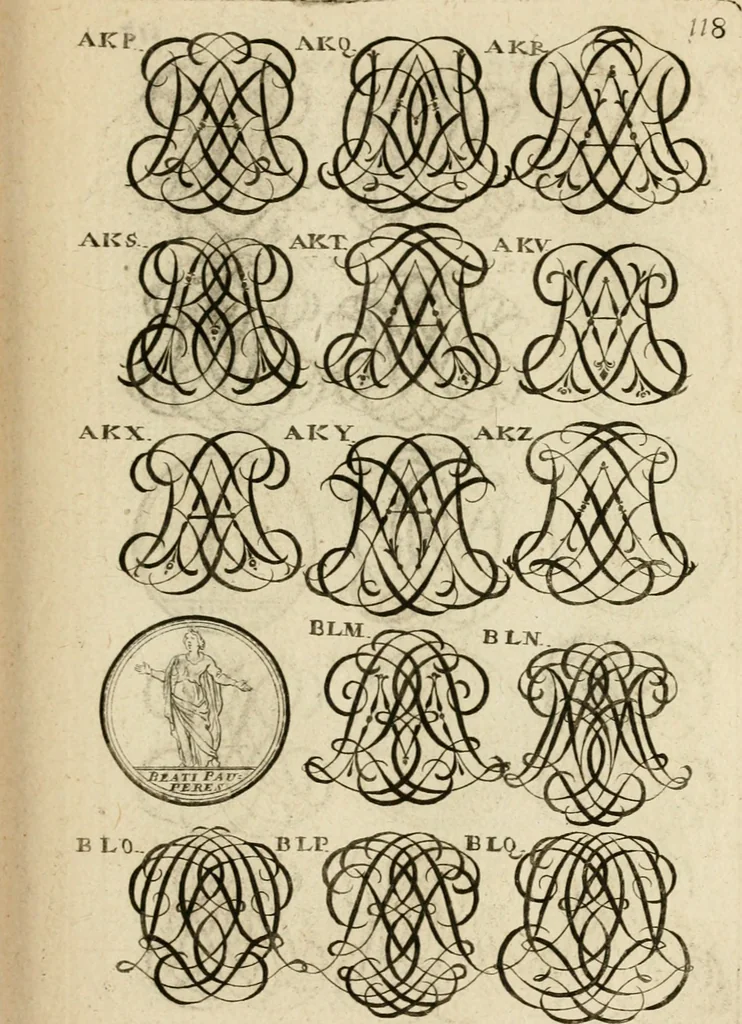 An illustration from Recueil d'emblêmes, devises, medailles, et figures hieroglyphiques : au nombre de plus de douze cent, avec leurs explications, accompagné de plus de deux mille chiffres fleuronnez simples, doubles & triples, d'une maniere nouvelle & fort curieuse pour tous les noms imaginable : avec les tenants, supports, & cimiers servans aux ornemens des armes ..., 1696, leaf 282