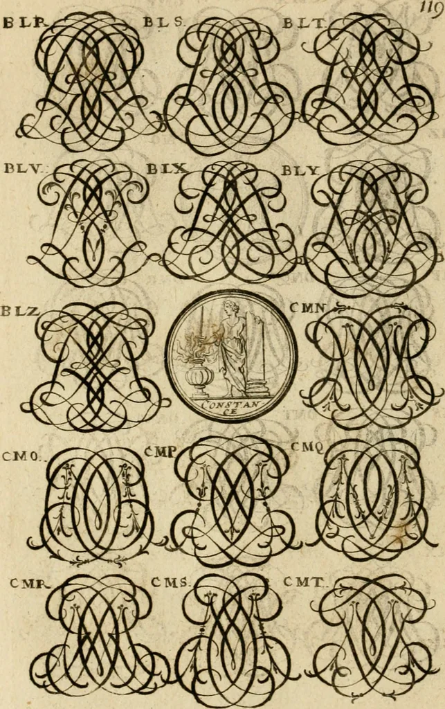 An illustration from Recueil d'emblêmes, devises, medailles, et figures hieroglyphiques : au nombre de plus de douze cent, avec leurs explications, accompagné de plus de deux mille chiffres fleuronnez simples, doubles & triples, d'une maniere nouvelle & fort curieuse pour tous les noms imaginable : avec les tenants, supports, & cimiers servans aux ornemens des armes ..., 1696, leaf 283