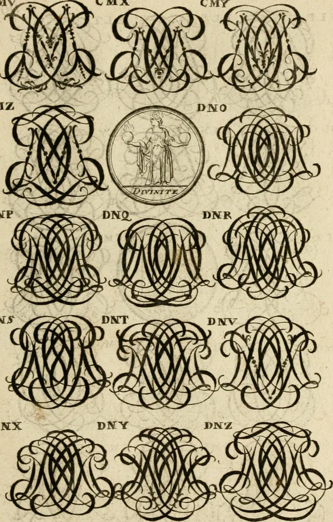 An illustration from Recueil d'emblêmes, devises, medailles, et figures hieroglyphiques : au nombre de plus de douze cent, avec leurs explications, accompagné de plus de deux mille chiffres fleuronnez simples, doubles & triples, d'une maniere nouvelle & fort curieuse pour tous les noms imaginable : avec les tenants, supports, & cimiers servans aux ornemens des armes ..., 1696, leaf 284