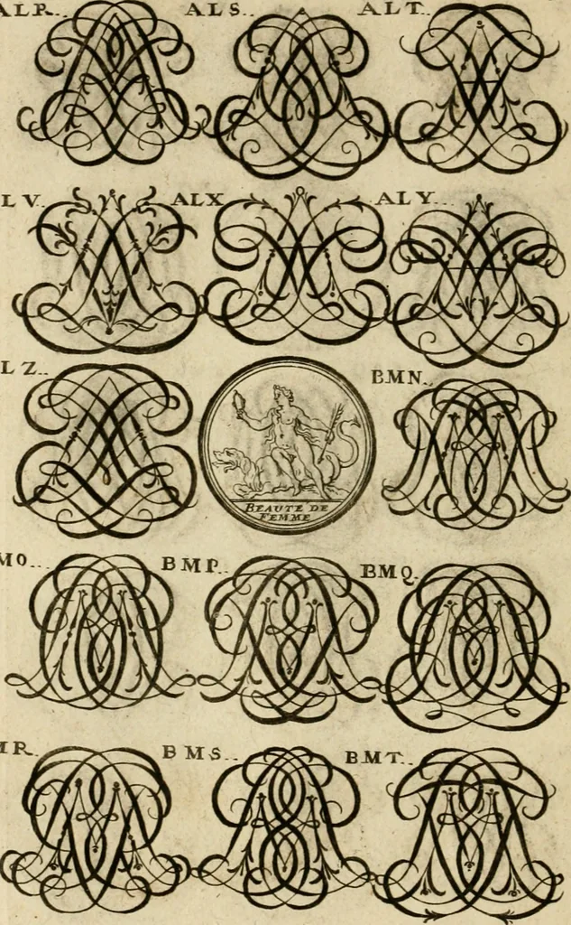 An illustration from Recueil d'emblêmes, devises, medailles, et figures hieroglyphiques : au nombre de plus de douze cent, avec leurs explications, accompagné de plus de deux mille chiffres fleuronnez simples, doubles & triples, d'une maniere nouvelle & fort curieuse pour tous les noms imaginable : avec les tenants, supports, & cimiers servans aux ornemens des armes ..., 1696, leaf 289