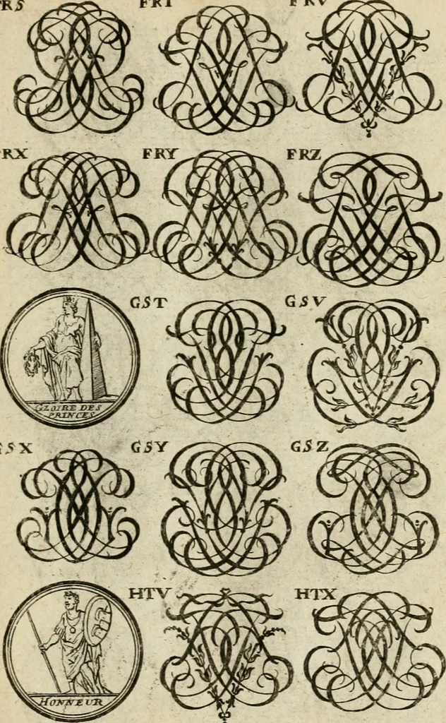 An illustration from Recueil d'emblêmes, devises, medailles, et figures hieroglyphiques : au nombre de plus de douze cent, avec leurs explications, accompagné de plus de deux mille chiffres fleuronnez simples, doubles & triples, d'une maniere nouvelle & fort curieuse pour tous les noms imaginable : avec les tenants, supports, & cimiers servans aux ornemens des armes ..., 1696, leaf 298
