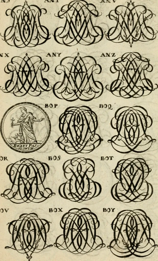 An illustration from Recueil d'emblêmes, devises, medailles, et figures hieroglyphiques : au nombre de plus de douze cent, avec leurs explications, accompagné de plus de deux mille chiffres fleuronnez simples, doubles & triples, d'une maniere nouvelle & fort curieuse pour tous les noms imaginable : avec les tenants, supports, & cimiers servans aux ornemens des armes ..., 1696, leaf 300
