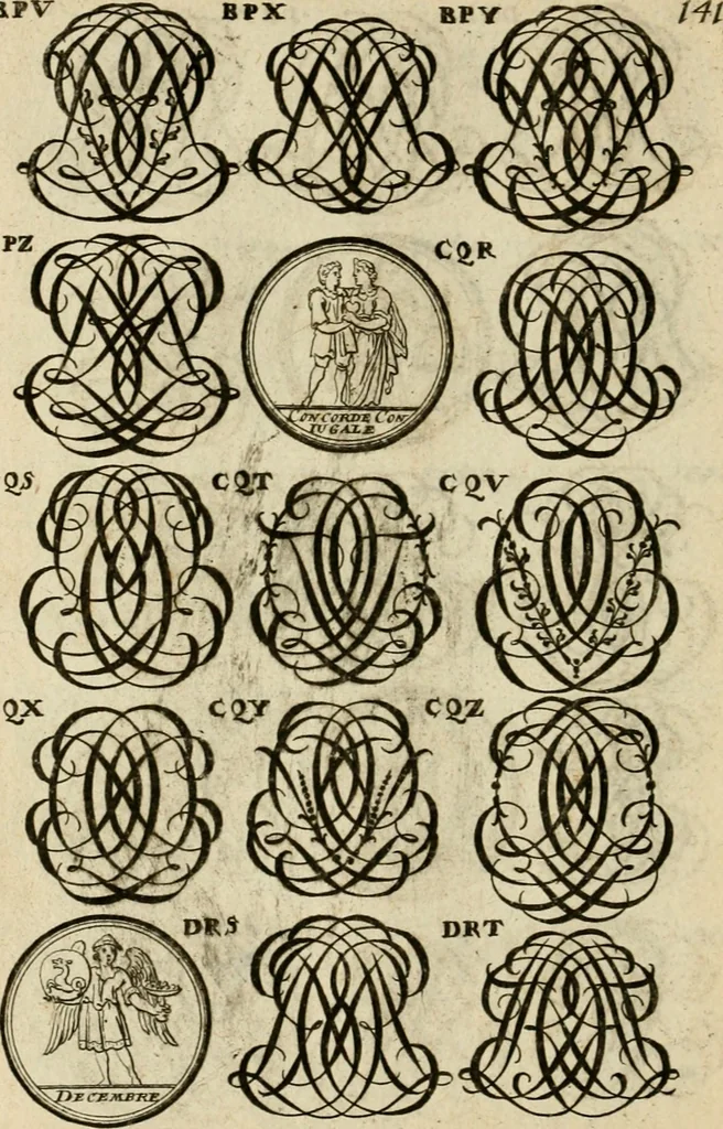 An illustration from Recueil d'emblêmes, devises, medailles, et figures hieroglyphiques : au nombre de plus de douze cent, avec leurs explications, accompagné de plus de deux mille chiffres fleuronnez simples, doubles & triples, d'une maniere nouvelle & fort curieuse pour tous les noms imaginable : avec les tenants, supports, & cimiers servans aux ornemens des armes ..., 1696, leaf 305