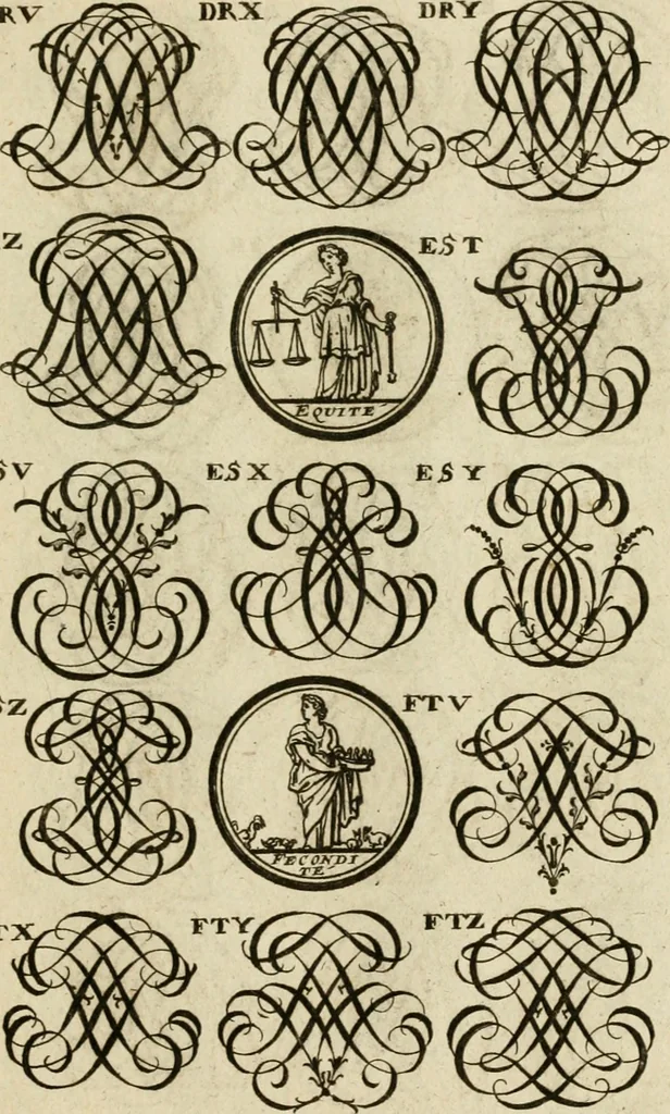 An illustration from Recueil d'emblêmes, devises, medailles, et figures hieroglyphiques : au nombre de plus de douze cent, avec leurs explications, accompagné de plus de deux mille chiffres fleuronnez simples, doubles & triples, d'une maniere nouvelle & fort curieuse pour tous les noms imaginable : avec les tenants, supports, & cimiers servans aux ornemens des armes ..., 1696, leaf 306