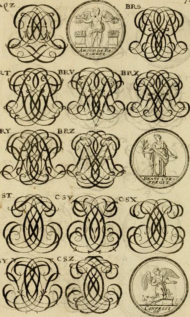 An illustration from Recueil d'emblêmes, devises, medailles, et figures hieroglyphiques : au nombre de plus de douze cent, avec leurs explications, accompagné de plus de deux mille chiffres fleuronnez simples, doubles & triples, d'une maniere nouvelle & fort curieuse pour tous les noms imaginable : avec les tenants, supports, & cimiers servans aux ornemens des armes ..., 1696, leaf 311