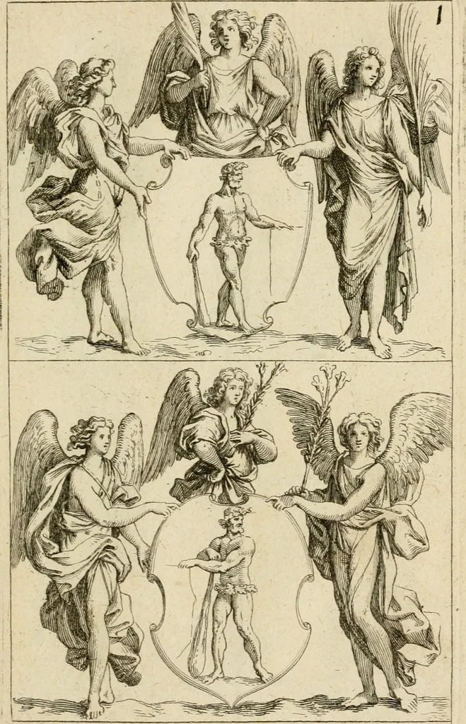 An illustration from Recueil d'emblêmes, devises, medailles, et figures hieroglyphiques : au nombre de plus de douze cent, avec leurs explications, accompagné de plus de deux mille chiffres fleuronnez simples, doubles & triples, d'une maniere nouvelle & fort curieuse pour tous les noms imaginable : avec les tenants, supports, & cimiers servans aux ornemens des armes ..., 1696, leaf 320
