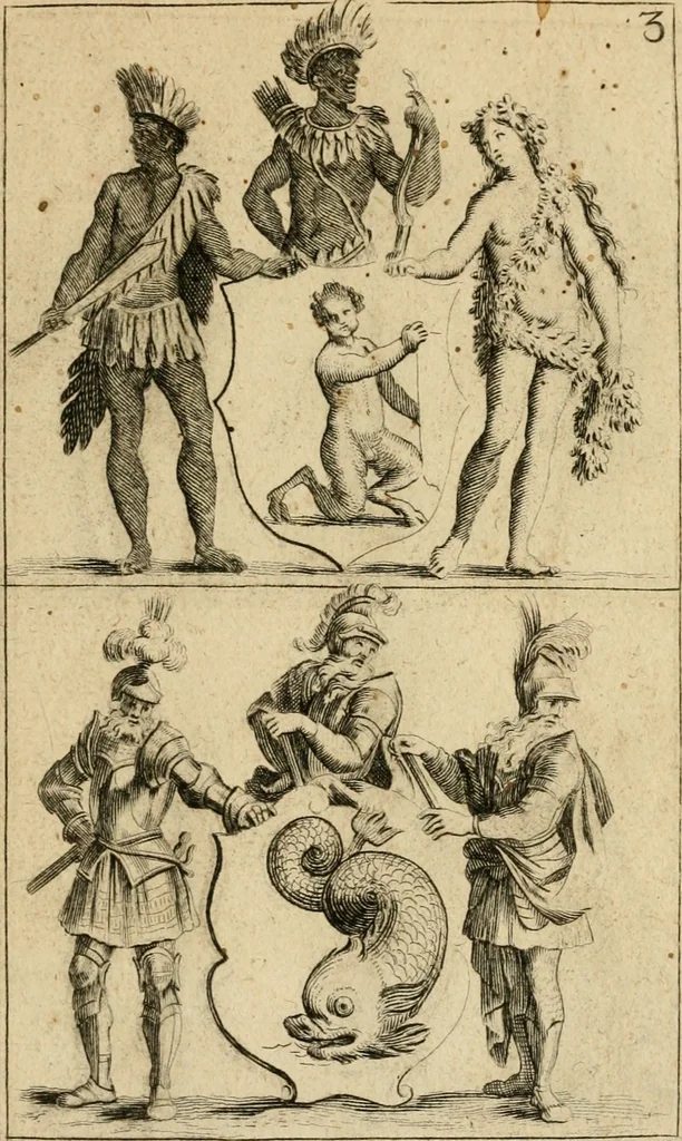 An illustration from Recueil d'emblêmes, devises, medailles, et figures hieroglyphiques : au nombre de plus de douze cent, avec leurs explications, accompagné de plus de deux mille chiffres fleuronnez simples, doubles & triples, d'une maniere nouvelle & fort curieuse pour tous les noms imaginable : avec les tenants, supports, & cimiers servans aux ornemens des armes ..., 1696, leaf 322