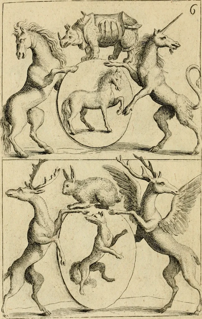 An illustration from Recueil d'emblêmes, devises, medailles, et figures hieroglyphiques : au nombre de plus de douze cent, avec leurs explications, accompagné de plus de deux mille chiffres fleuronnez simples, doubles & triples, d'une maniere nouvelle & fort curieuse pour tous les noms imaginable : avec les tenants, supports, & cimiers servans aux ornemens des armes ..., 1696, leaf 325