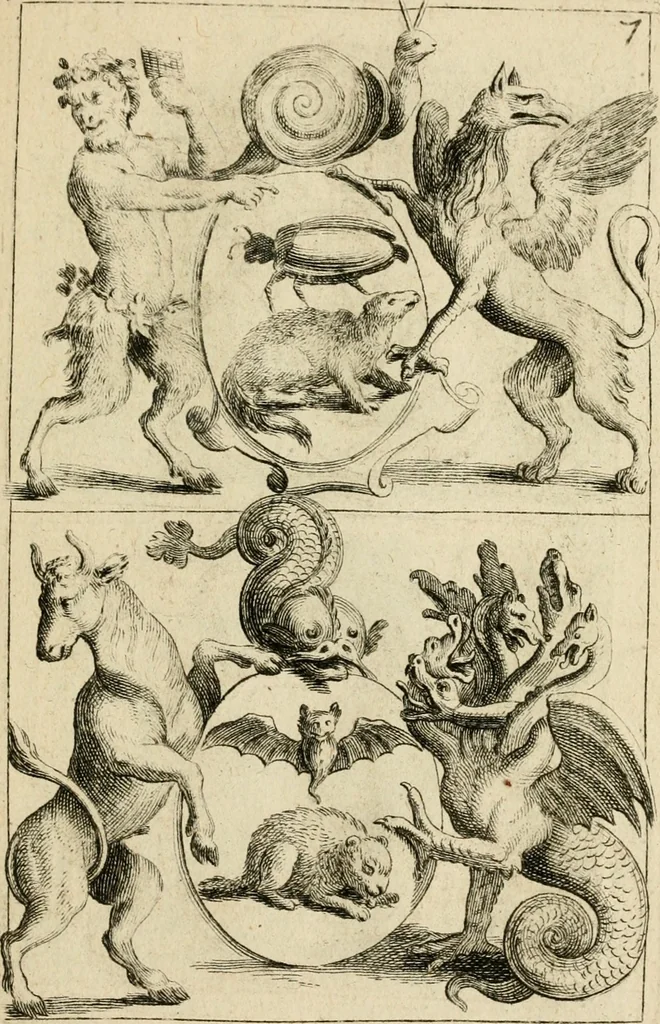 An illustration from Recueil d'emblêmes, devises, medailles, et figures hieroglyphiques : au nombre de plus de douze cent, avec leurs explications, accompagné de plus de deux mille chiffres fleuronnez simples, doubles & triples, d'une maniere nouvelle & fort curieuse pour tous les noms imaginable : avec les tenants, supports, & cimiers servans aux ornemens des armes ..., 1696, leaf 326