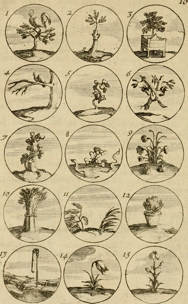 An illustration from Recueil d'emblêmes, devises, medailles, et figures hieroglyphiques : au nombre de plus de douze cent, avec leurs explications, accompagné de plus de deux mille chiffres fleuronnez simples, doubles & triples, d'une maniere nouvelle & fort curieuse pour tous les noms imaginable : avec les tenants, supports, & cimiers servans aux ornemens des armes ..., 1696, leaf 35