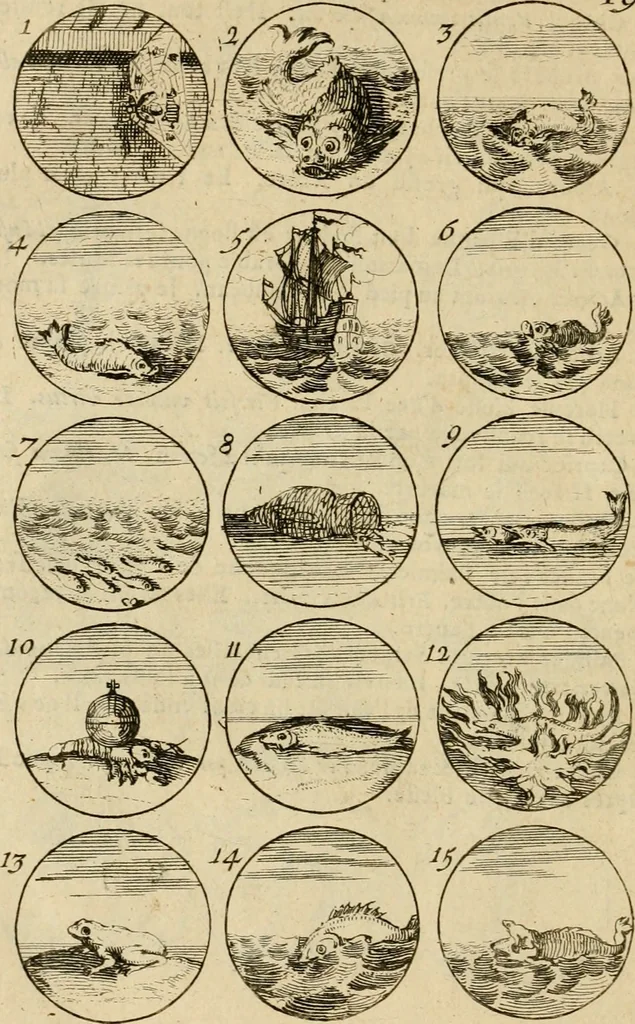 An illustration from Recueil d'emblêmes, devises, medailles, et figures hieroglyphiques : au nombre de plus de douze cent, avec leurs explications, accompagné de plus de deux mille chiffres fleuronnez simples, doubles & triples, d'une maniere nouvelle & fort curieuse pour tous les noms imaginable : avec les tenants, supports, & cimiers servans aux ornemens des armes ..., 1696, leaf 53