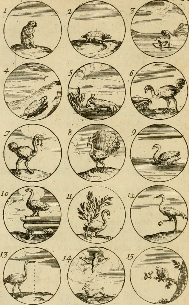 An illustration from Recueil d'emblêmes, devises, medailles, et figures hieroglyphiques : au nombre de plus de douze cent, avec leurs explications, accompagné de plus de deux mille chiffres fleuronnez simples, doubles & triples, d'une maniere nouvelle & fort curieuse pour tous les noms imaginable : avec les tenants, supports, & cimiers servans aux ornemens des armes ..., 1696, leaf 55
