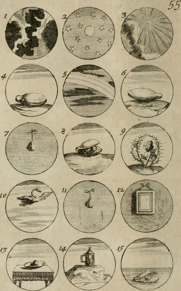 An illustration from Recueil d'emblêmes, devises, medailles, et figures hieroglyphiques, au nombre de plus de douze cent, avec leurs explications : accompagné de plus de deux mille chiffres fleuronnez simples, doubles & triples : d'une manière nouvelle & fort curieuse pour tous les noms imaginables : avec les tenants, supports, & cimiers servans aux ornemens des armes : cet ouvrage qui est enrichy de deux cens cinquante planches en taille-douce, est très-utile aux graveurs, peintres, sculpteurs, orfevres, brodeurs, serruriers, & à tous ceux qui travaillent au dessein, 1724, leaf 123