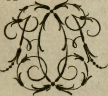 An illustration from Recueil d'emblêmes, devises, medailles, et figures hieroglyphiques, au nombre de plus de douze cent, avec leurs explications : accompagné de plus de deux mille chiffres fleuronnez simples, doubles & triples : d'une manière nouvelle & fort curieuse pour tous les noms imaginables : avec les tenants, supports, & cimiers servans aux ornemens des armes : cet ouvrage qui est enrichy de deux cens cinquante planches en taille-douce, est très-utile aux graveurs, peintres, sculpteurs, orfevres, brodeurs, serruriers, & à tous ceux qui travaillent au dessein, 1724, leaf 158