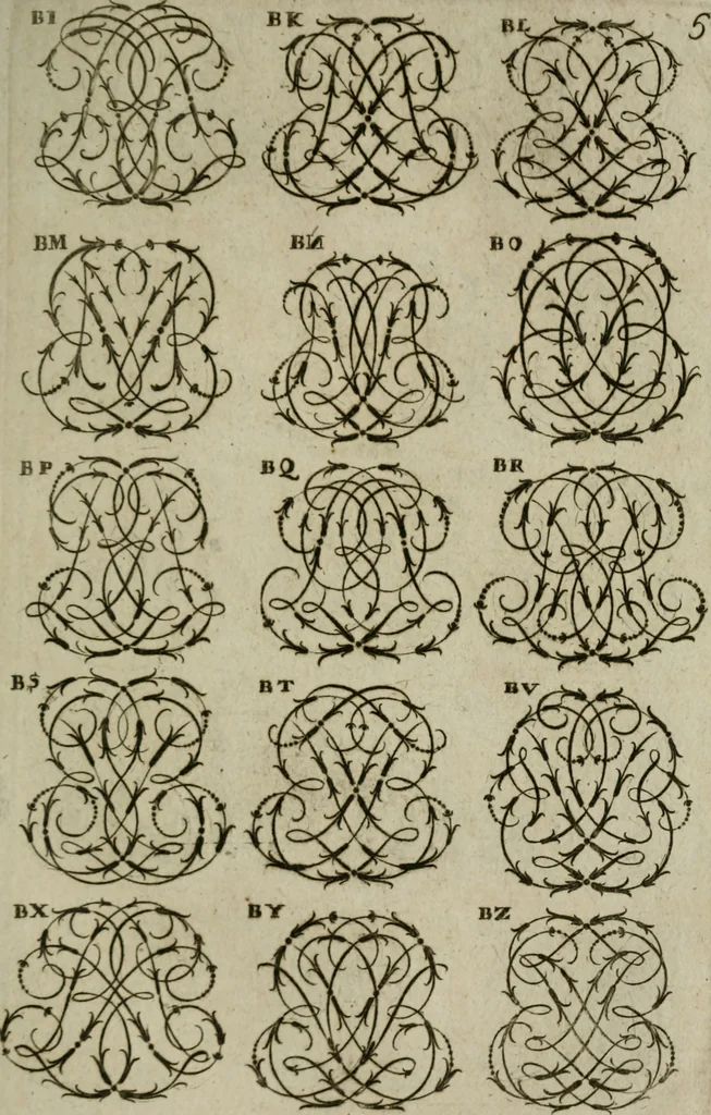 An illustration from Recueil d'emblêmes, devises, medailles, et figures hieroglyphiques, au nombre de plus de douze cent, avec leurs explications : accompagné de plus de deux mille chiffres fleuronnez simples, doubles & triples : d'une manière nouvelle & fort curieuse pour tous les noms imaginables : avec les tenants, supports, & cimiers servans aux ornemens des armes : cet ouvrage qui est enrichy de deux cens cinquante planches en taille-douce, est très-utile aux graveurs, peintres, sculpteurs, orfevres, brodeurs, serruriers, & à tous ceux qui travaillent au dessein, 1724, leaf 162