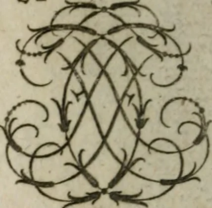 An illustration from Recueil d'emblêmes, devises, medailles, et figures hieroglyphiques, au nombre de plus de douze cent, avec leurs explications : accompagné de plus de deux mille chiffres fleuronnez simples, doubles & triples : d'une manière nouvelle & fort curieuse pour tous les noms imaginables : avec les tenants, supports, & cimiers servans aux ornemens des armes : cet ouvrage qui est enrichy de deux cens cinquante planches en taille-douce, est très-utile aux graveurs, peintres, sculpteurs, orfevres, brodeurs, serruriers, & à tous ceux qui travaillent au dessein, 1724, leaf 163