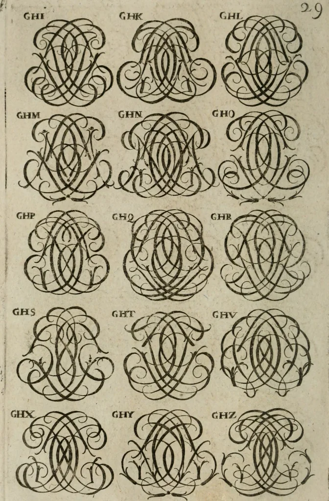 An illustration from Recueil d'emblêmes, devises, medailles, et figures hieroglyphiques, au nombre de plus de douze cent, avec leurs explications : accompagné de plus de deux mille chiffres fleuronnez simples, doubles & triples : d'une manière nouvelle & fort curieuse pour tous les noms imaginables : avec les tenants, supports, & cimiers servans aux ornemens des armes : cet ouvrage qui est enrichy de deux cens cinquante planches en taille-douce, est très-utile aux graveurs, peintres, sculpteurs, orfevres, brodeurs, serruriers, & à tous ceux qui travaillent au dessein, 1724, leaf 187
