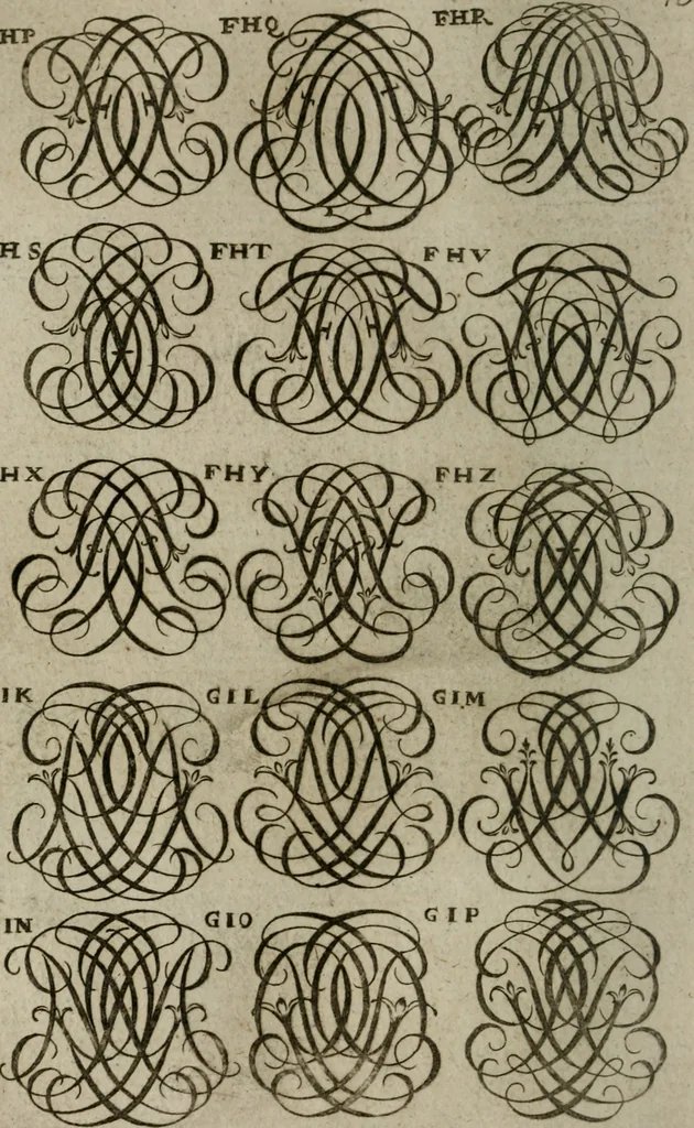 An illustration from Recueil d'emblêmes, devises, medailles, et figures hieroglyphiques, au nombre de plus de douze cent, avec leurs explications : accompagné de plus de deux mille chiffres fleuronnez simples, doubles & triples : d'une manière nouvelle & fort curieuse pour tous les noms imaginables : avec les tenants, supports, & cimiers servans aux ornemens des armes : cet ouvrage qui est enrichy de deux cens cinquante planches en taille-douce, est très-utile aux graveurs, peintres, sculpteurs, orfevres, brodeurs, serruriers, & à tous ceux qui travaillent au dessein, 1724, leaf 203