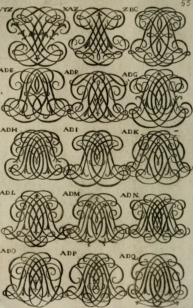 An illustration from Recueil d'emblêmes, devises, medailles, et figures hieroglyphiques, au nombre de plus de douze cent, avec leurs explications : accompagné de plus de deux mille chiffres fleuronnez simples, doubles & triples : d'une manière nouvelle & fort curieuse pour tous les noms imaginables : avec les tenants, supports, & cimiers servans aux ornemens des armes : cet ouvrage qui est enrichy de deux cens cinquante planches en taille-douce, est très-utile aux graveurs, peintres, sculpteurs, orfevres, brodeurs, serruriers, & à tous ceux qui travaillent au dessein, 1724, leaf 211