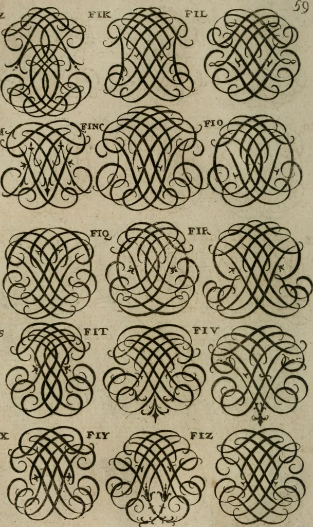 An illustration from Recueil d'emblêmes, devises, medailles, et figures hieroglyphiques, au nombre de plus de douze cent, avec leurs explications : accompagné de plus de deux mille chiffres fleuronnez simples, doubles & triples : d'une manière nouvelle & fort curieuse pour tous les noms imaginables : avec les tenants, supports, & cimiers servans aux ornemens des armes : cet ouvrage qui est enrichy de deux cens cinquante planches en taille-douce, est très-utile aux graveurs, peintres, sculpteurs, orfevres, brodeurs, serruriers, & à tous ceux qui travaillent au dessein, 1724, leaf 217