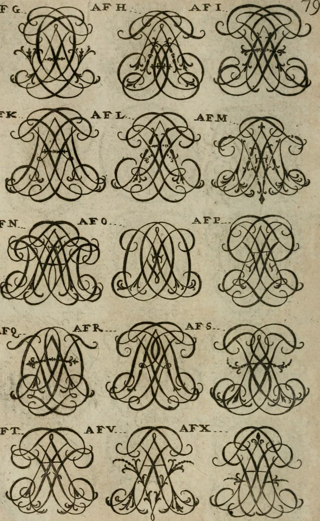 An illustration from Recueil d'emblêmes, devises, medailles, et figures hieroglyphiques, au nombre de plus de douze cent, avec leurs explications : accompagné de plus de deux mille chiffres fleuronnez simples, doubles & triples : d'une manière nouvelle & fort curieuse pour tous les noms imaginables : avec les tenants, supports, & cimiers servans aux ornemens des armes : cet ouvrage qui est enrichy de deux cens cinquante planches en taille-douce, est très-utile aux graveurs, peintres, sculpteurs, orfevres, brodeurs, serruriers, & à tous ceux qui travaillent au dessein, 1724, leaf 237