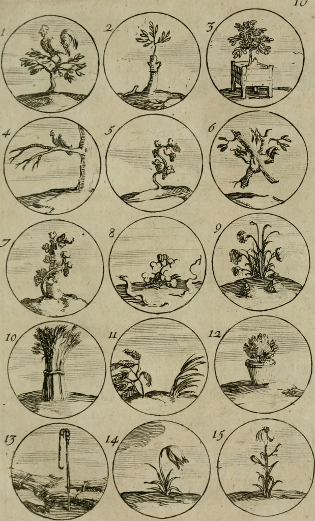 An illustration from Recueil d'emblêmes, devises, medailles, et figures hieroglyphiques, au nombre de plus de douze cent, avec leurs explications : accompagné de plus de deux mille chiffres fleuronnez simples, doubles & triples : d'une manière nouvelle & fort curieuse pour tous les noms imaginables : avec les tenants, supports, & cimiers servans aux ornemens des armes : cet ouvrage qui est enrichy de deux cens cinquante planches en taille-douce, est très-utile aux graveurs, peintres, sculpteurs, orfevres, brodeurs, serruriers, & à tous ceux qui travaillent au dessein, 1724, leaf 34