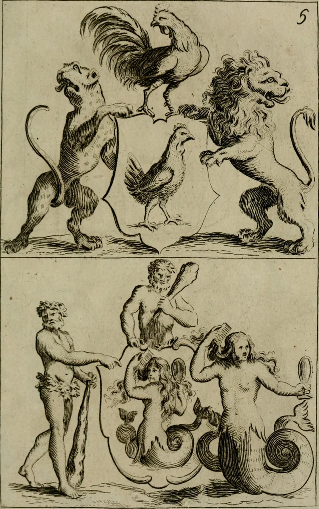 An illustration from Recueil d'emblêmes, devises, medailles, et figures hieroglyphiques, au nombre de plus de douze cent, avec leurs explications : accompagné de plus de deux mille chiffres fleuronnez simples, doubles & triples : d'une manière nouvelle & fort curieuse pour tous les noms imaginables : avec les tenants, supports, & cimiers servans aux ornemens des armes : cet ouvrage qui est enrichy de deux cens cinquante planches en taille-douce, est très-utile aux graveurs, peintres, sculpteurs, orfevres, brodeurs, serruriers, & à tous ceux qui travaillent au dessein, 1724, leaf 342